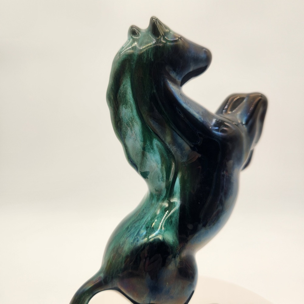 Blue Mountain Pottery (BMP) Rearing Stallion Figurine MCM Teal Drip Glaze Canada - Picture 4 of 11